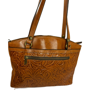 #151 Patricia Nash Florence Poppy Tooled Floral Leather Shoulder Tote Bag